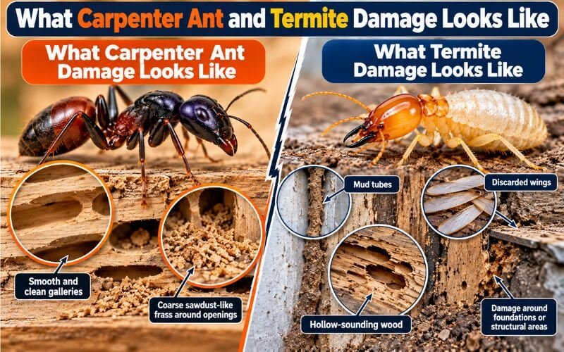 What Carpenter Ant and Termite Damage Looks Like